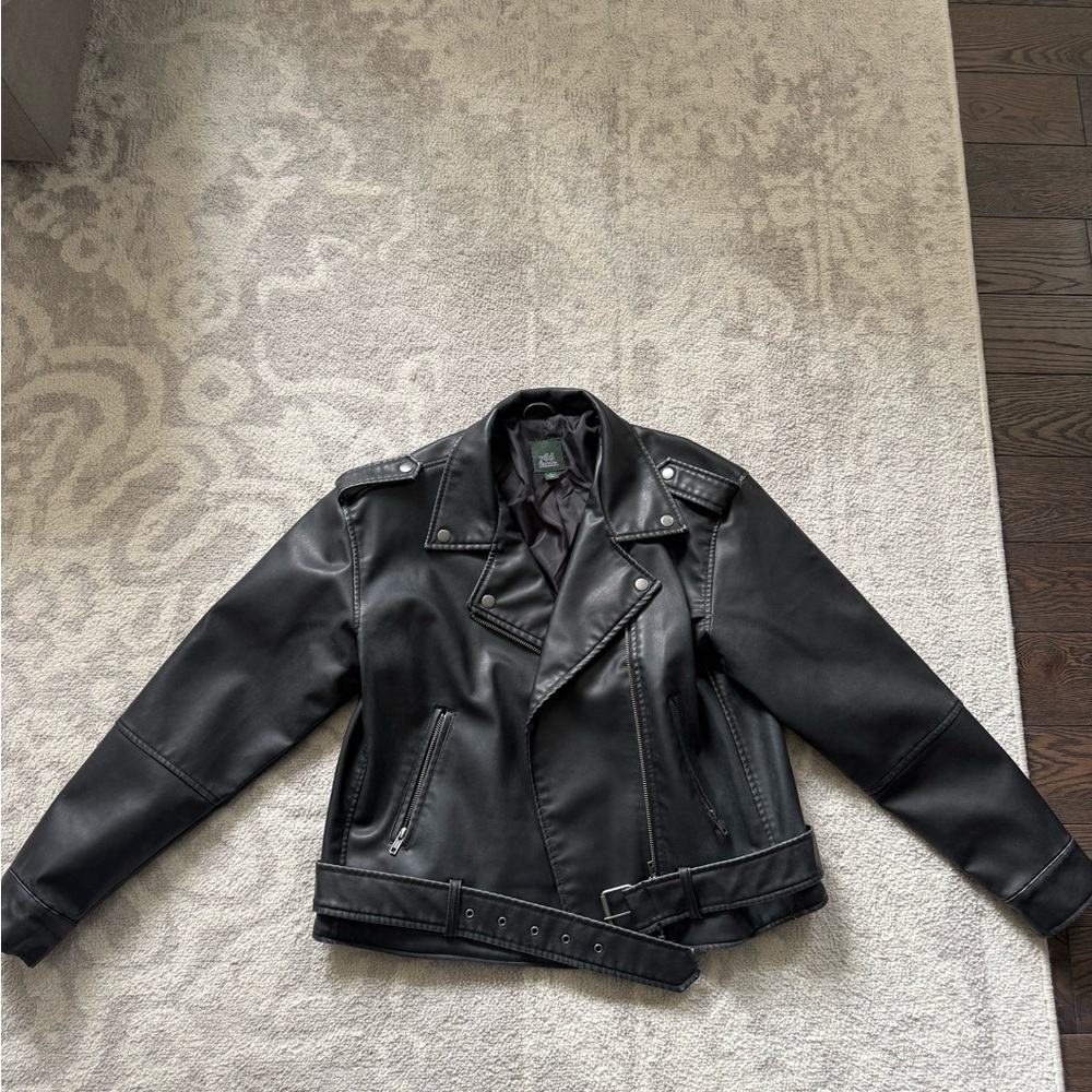 Black leather oversized jacket - image 1